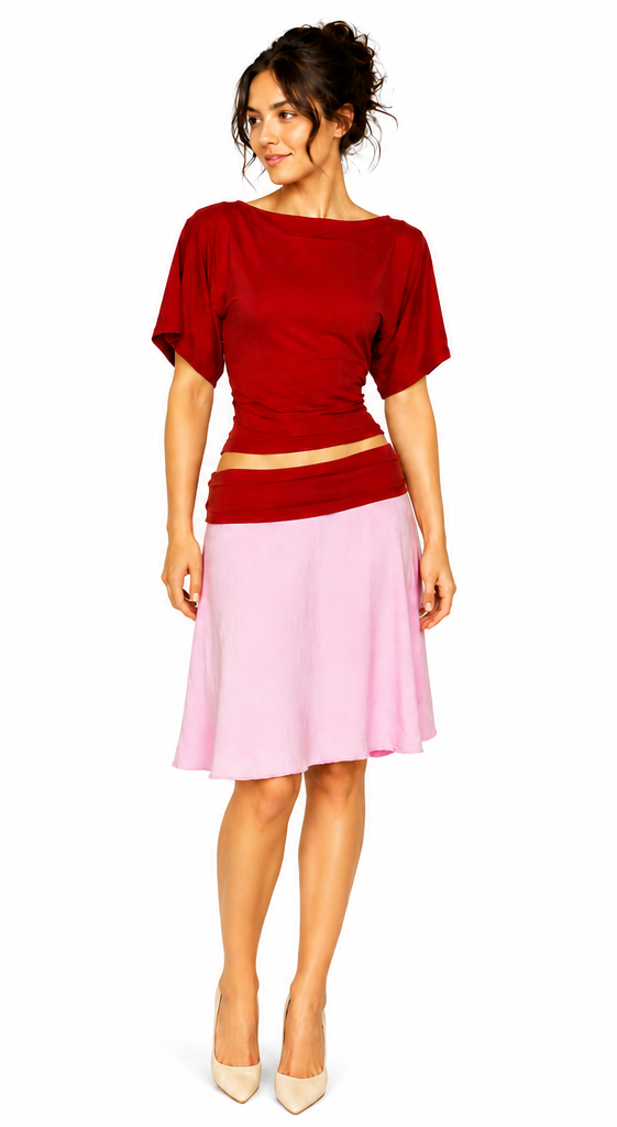 Lucy Set Pink Skirt Red Top