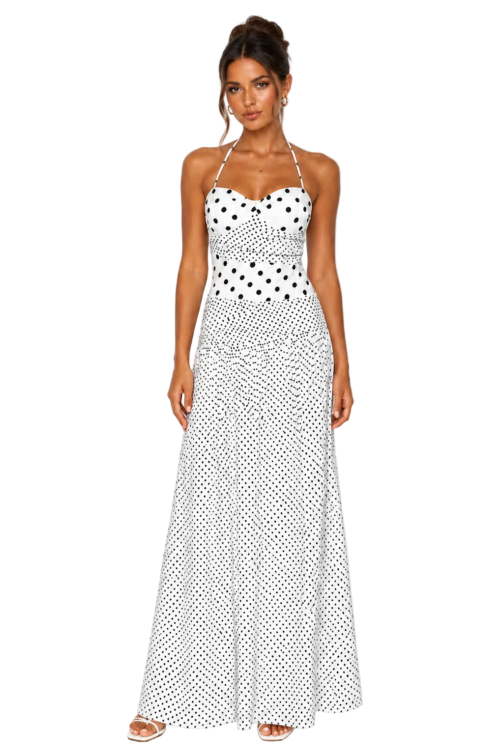 Marguerite Halter Maxi Dress White Polka Dot