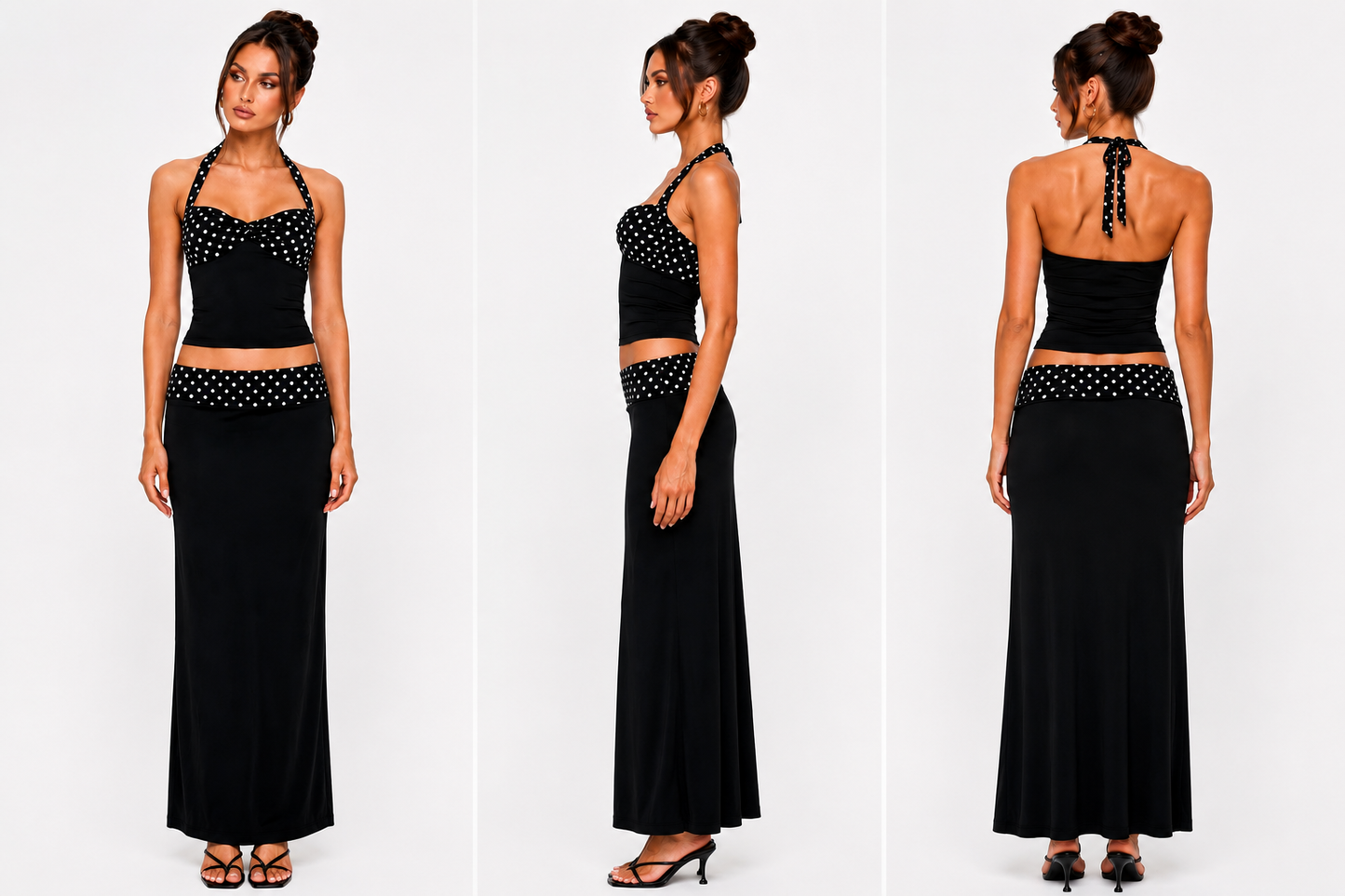 Norelle Halter Set Black Polka Dot